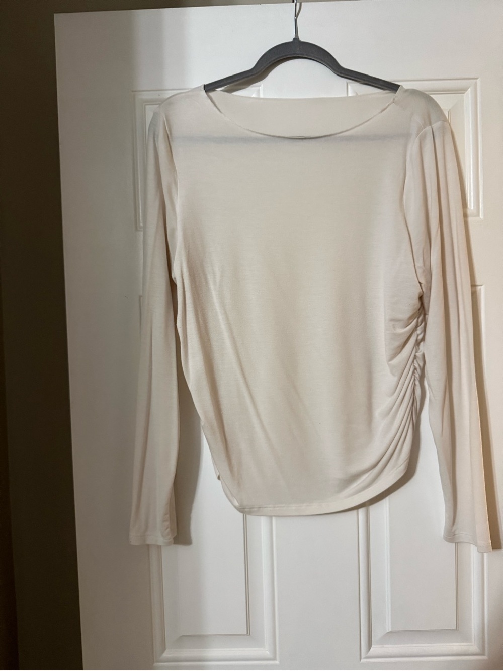 Target Cream Long-Sleeve Side Ruched Top